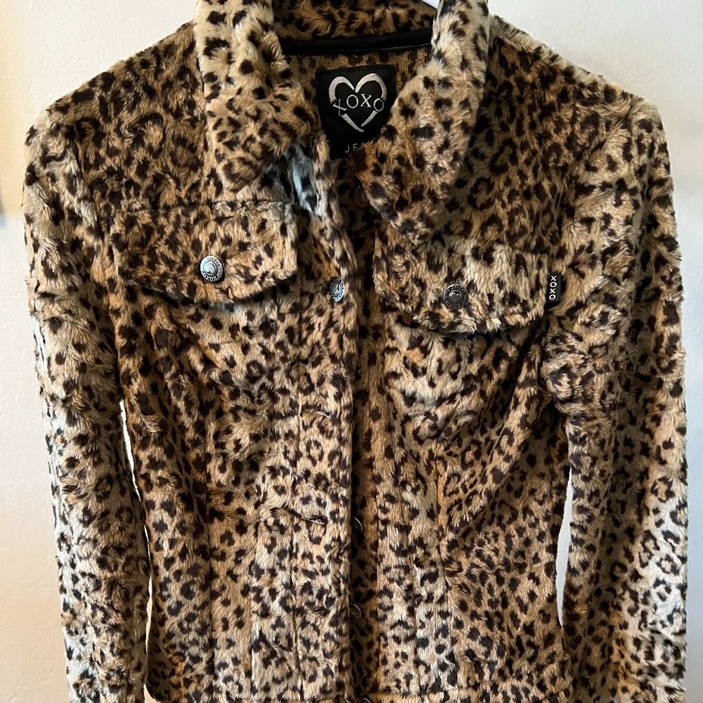 XOXO Faux Fur Leopard Button Up Jacket